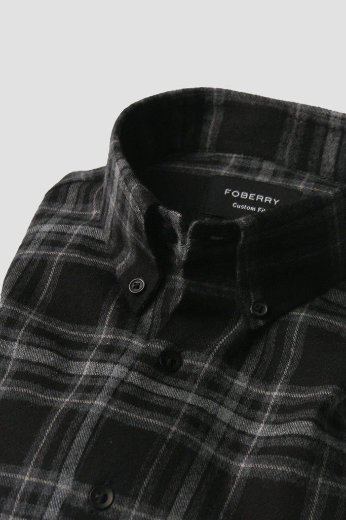 Grey Black Plaid Winter Flannel Shirt