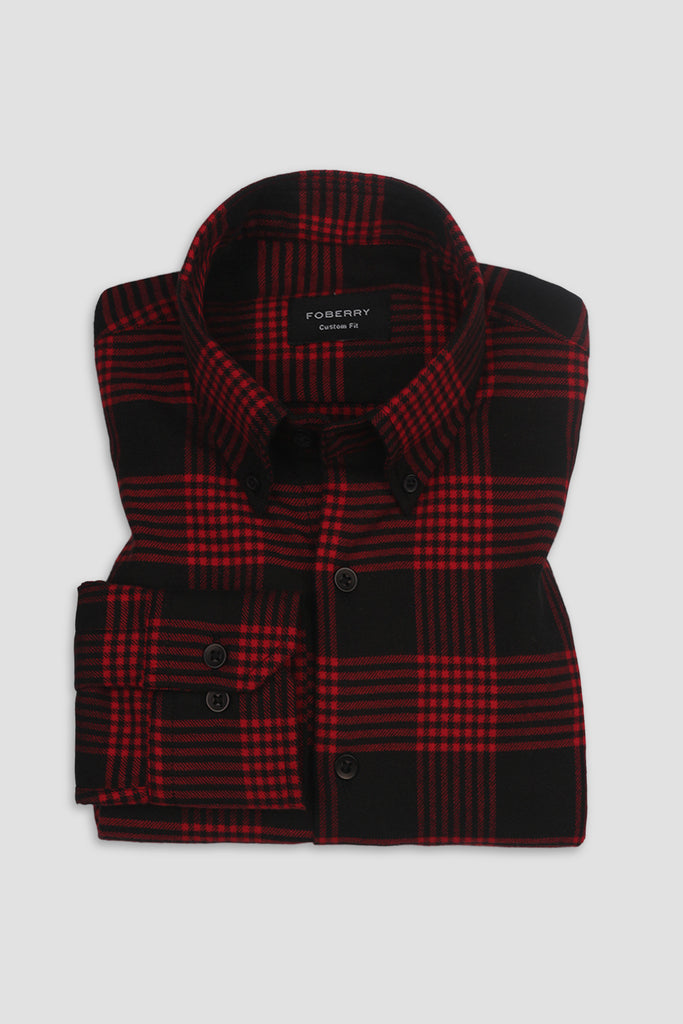 Maroon Black Checkered Flannel Shirt