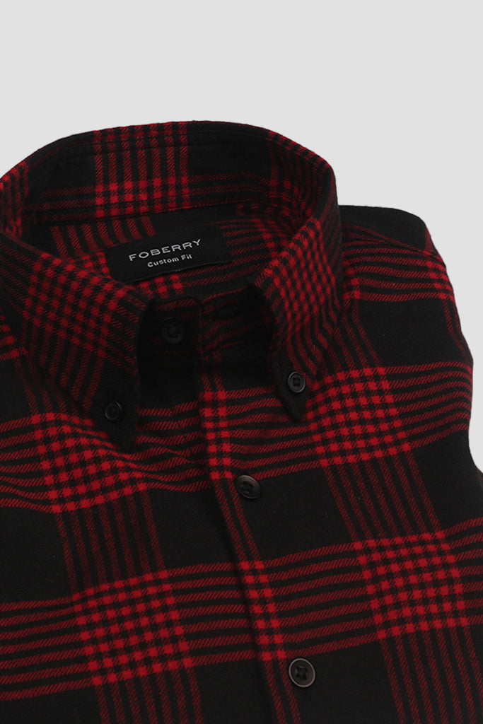 Maroon Black Checkered Flannel Shirt