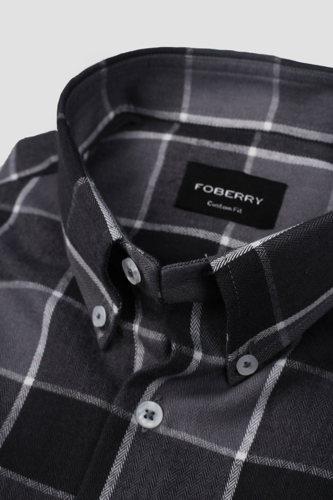 Steel Grey Checkered Winter Flannel Shirt