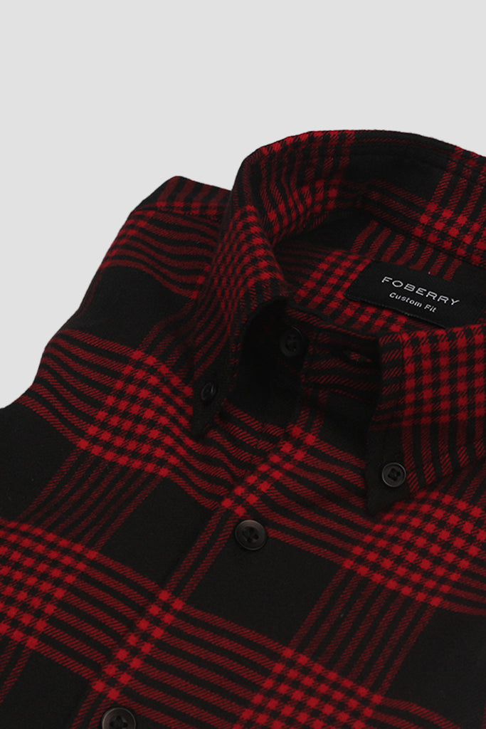 Maroon Black Checkered Flannel Shirt