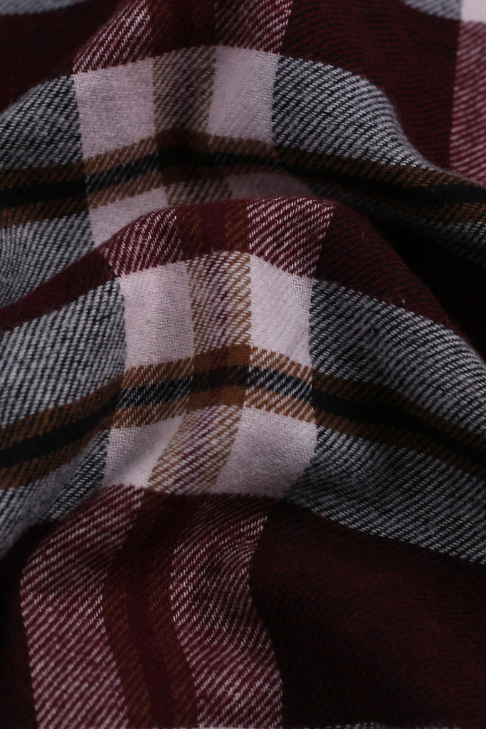 Burgundy White Tartan Flannel Shirt