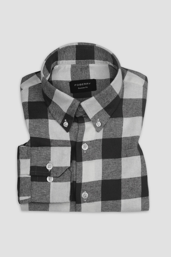 Slate Grey Bold Gingham Flannel Shirt