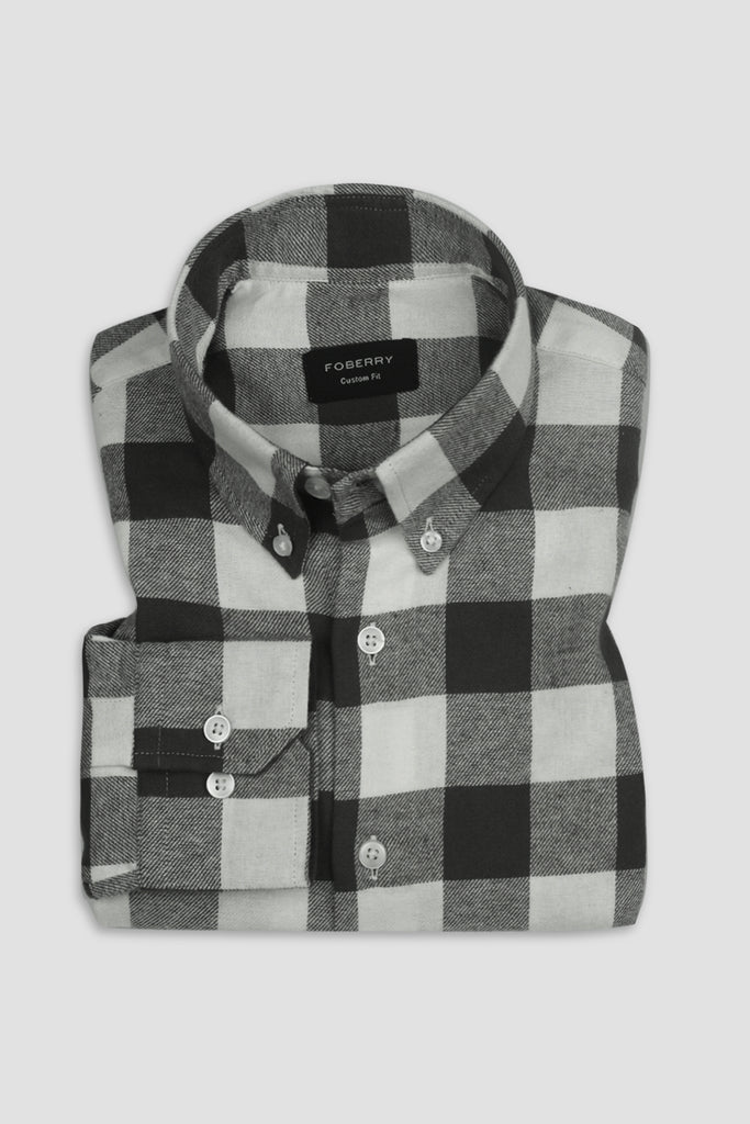 Slate Grey Bold Gingham Flannel Shirt