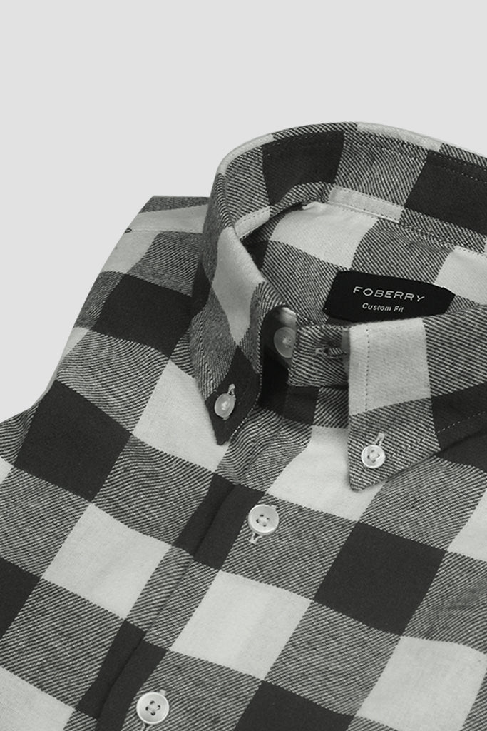 Slate Grey Bold Gingham Flannel Shirt