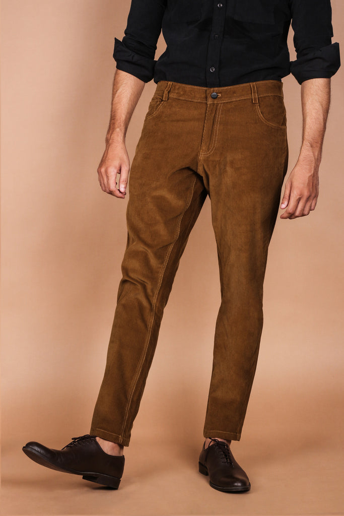 Tan Brown Five Pocket Corduroy Trouser