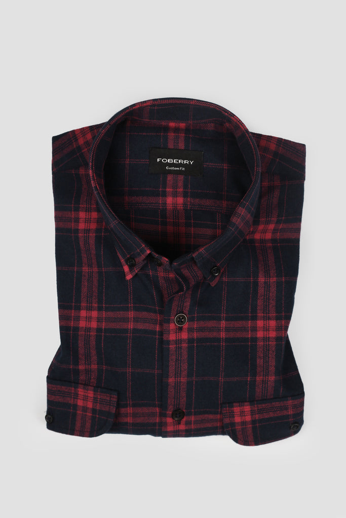 Salmon Blue Tartan Winter Flannel Shirt