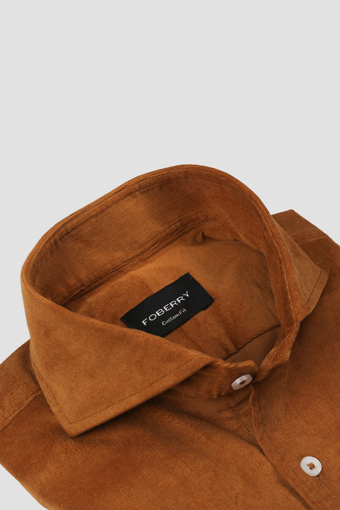 Tan Brown Corduroy Shirt - Cut Away Extreme Collar