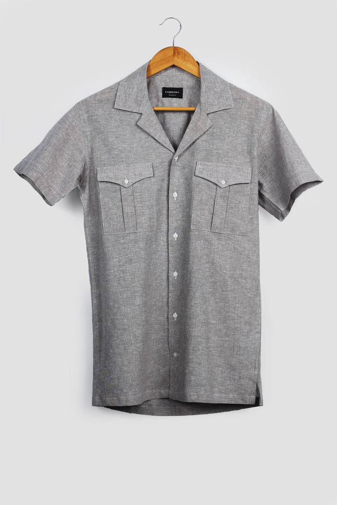 Dark Slate Grey Linen Safari Shirt