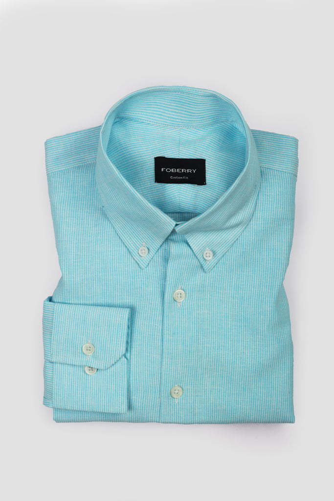 Aqua Pinstriped Irish Linen Shirt