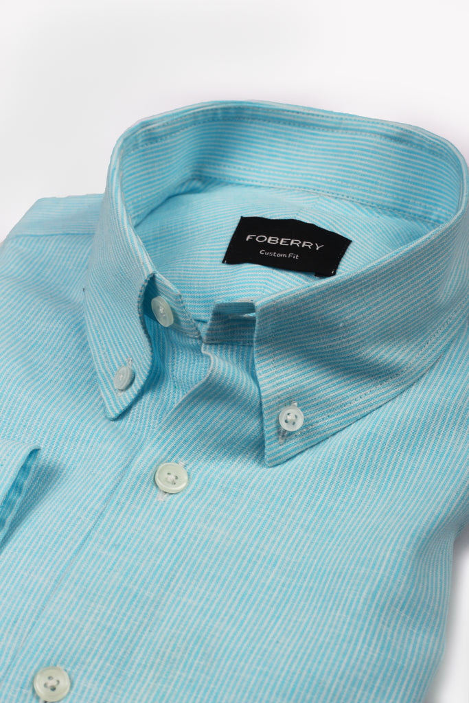 Aqua Pinstriped Irish Linen Shirt