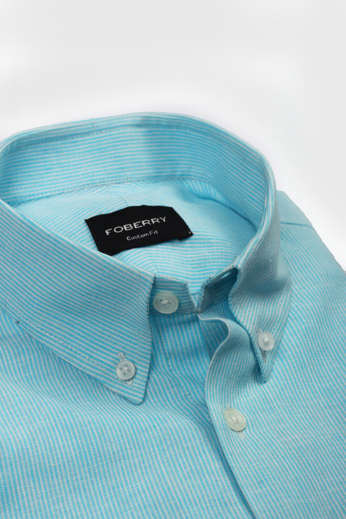 Aqua Pinstriped Irish Linen Shirt