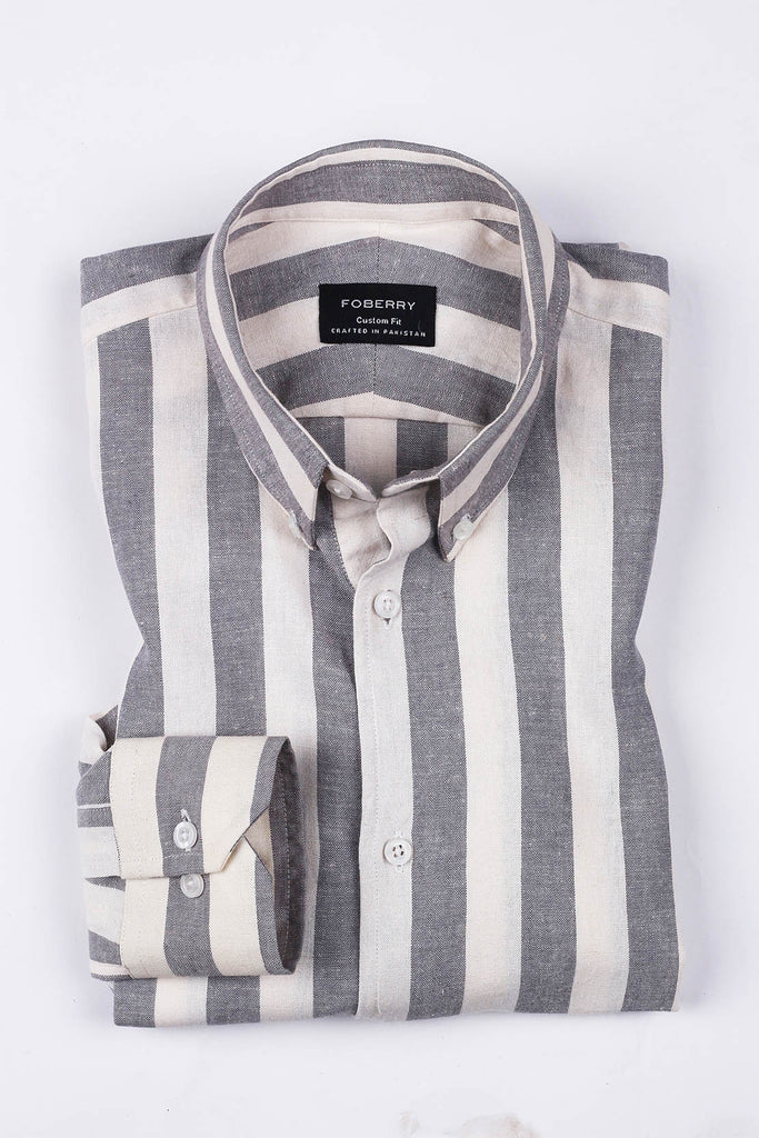 BOLD SLATE GREY STRIPED LINEN SHIRT