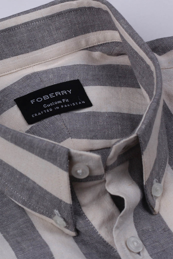 BOLD SLATE GREY STRIPED LINEN SHIRT