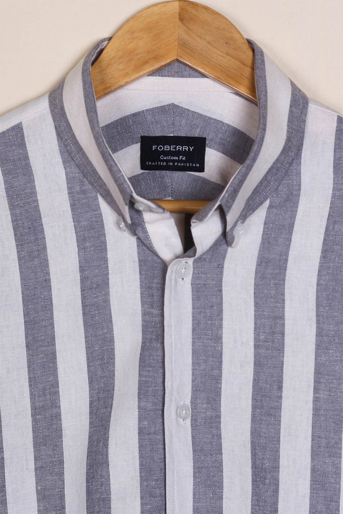 BOLD SLATE GREY STRIPED LINEN SHIRT