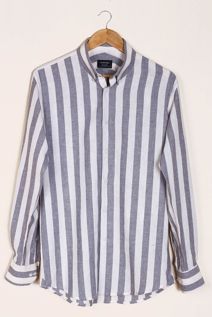 BOLD SLATE GREY STRIPED LINEN SHIRT