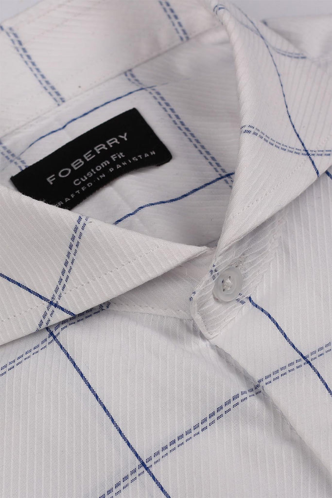 White Blue Windowpane Shirt