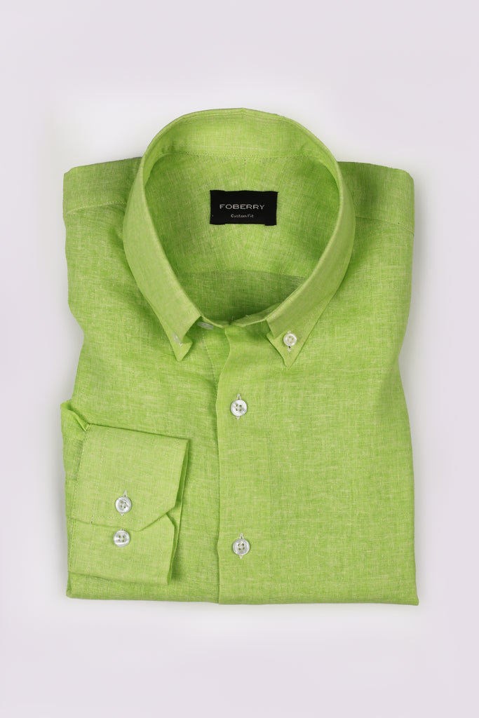 Parrot Green Italian Featherweight Linen Shirt