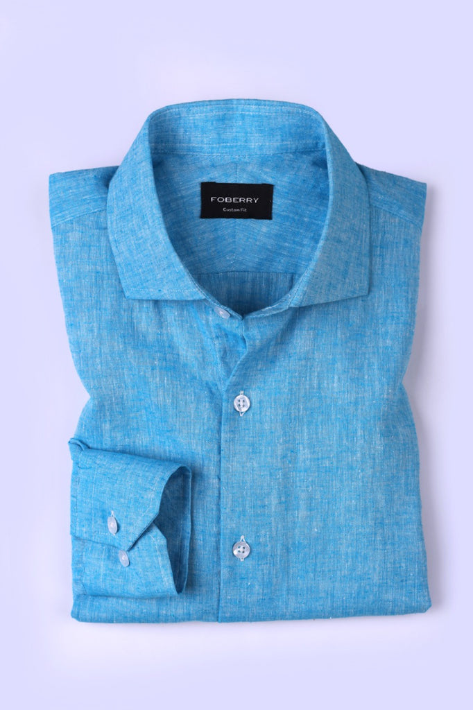 Aqua Blue Irish Linen Shirt