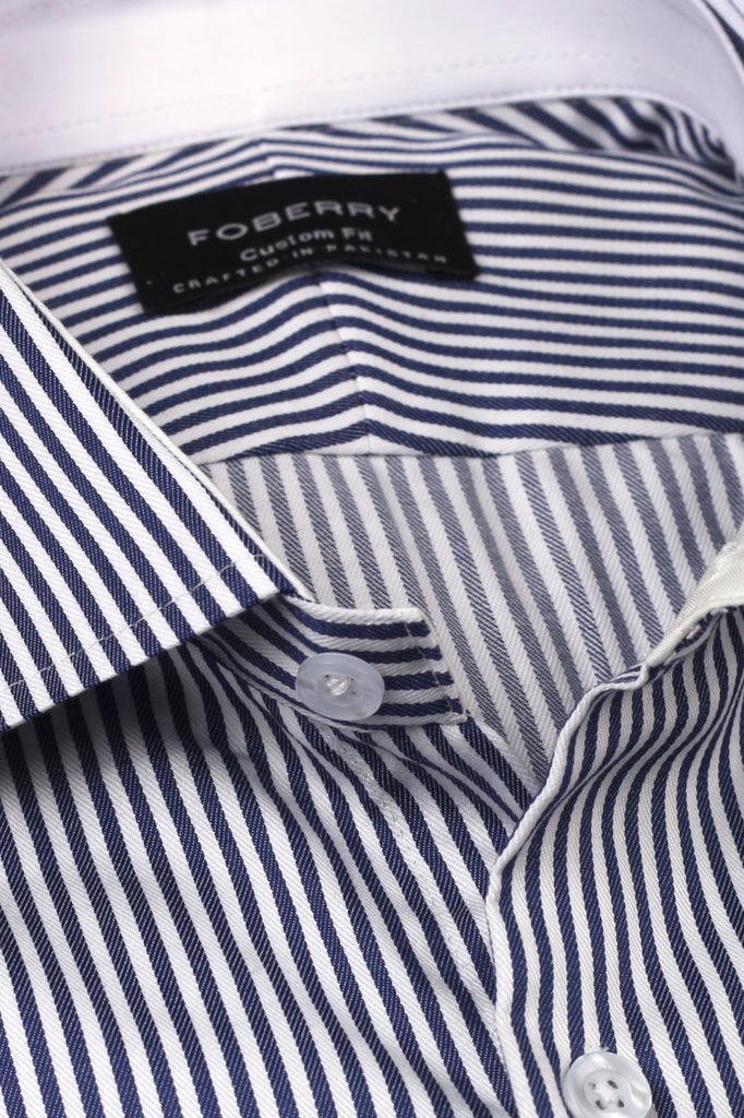 Navy Blue Structured Stripes Shirt