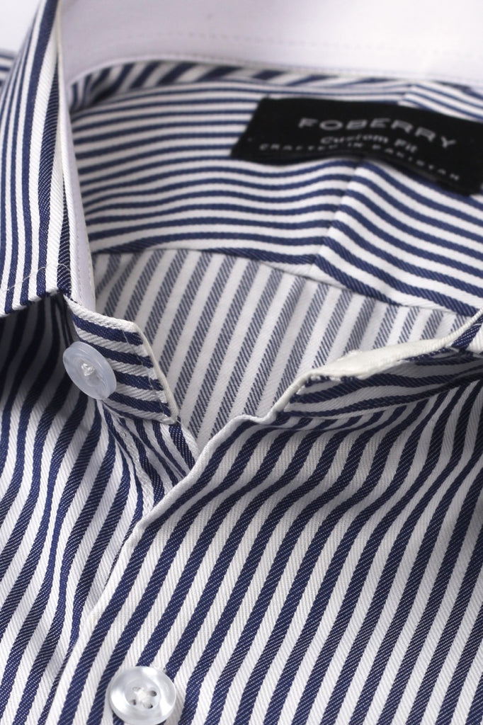 Navy Blue Structured Stripes Shirt
