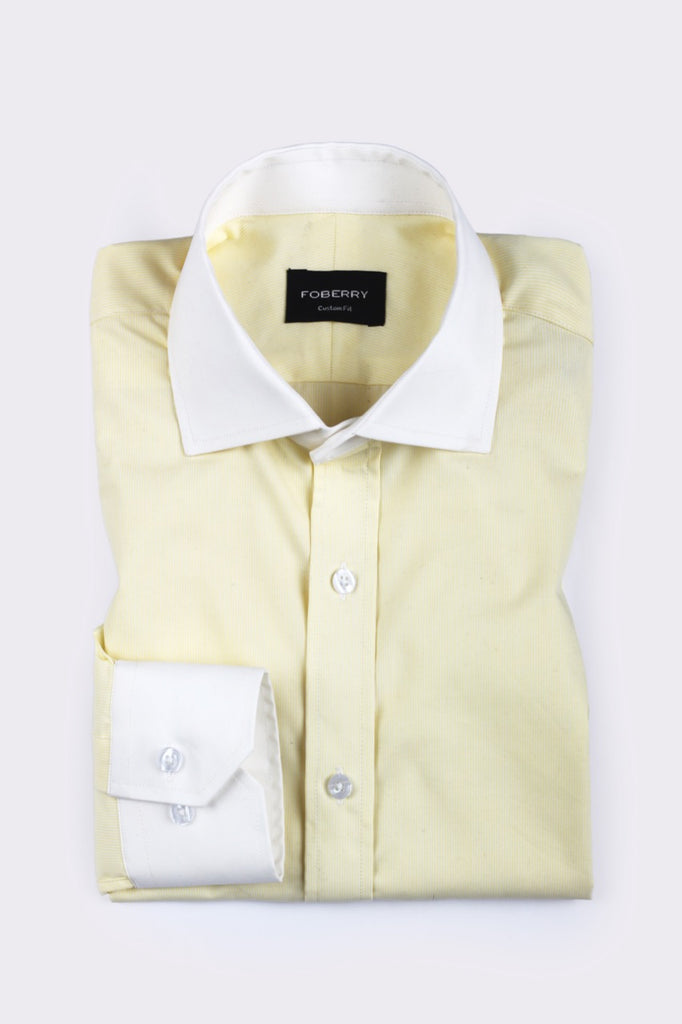 Yellow Pinstripes Shirt - Contrast Collar