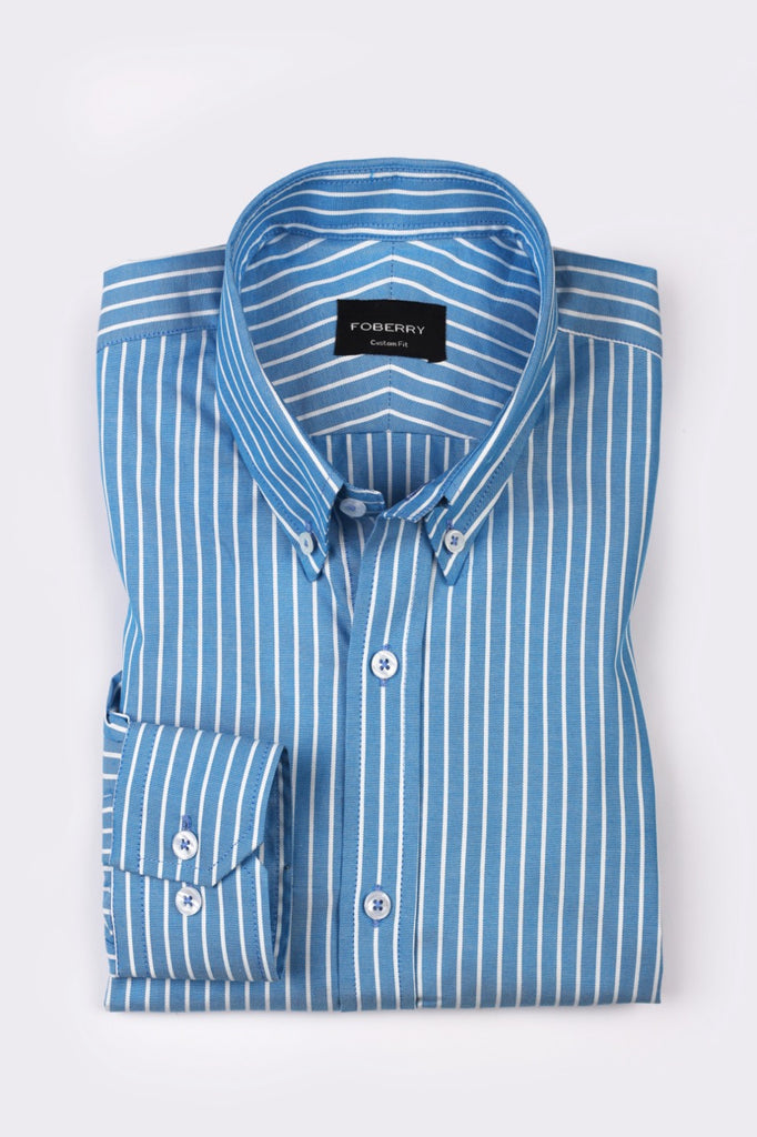 Aqua Blue Oxford Striped Shirt