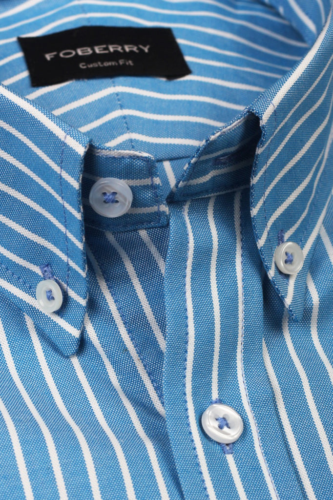 Aqua Blue Oxford Striped Shirt