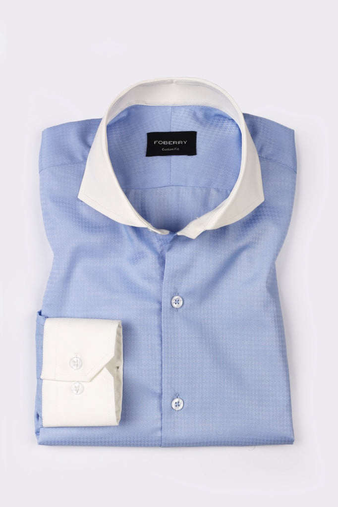 Sky Blue Structured Shirt - Contrast Collar