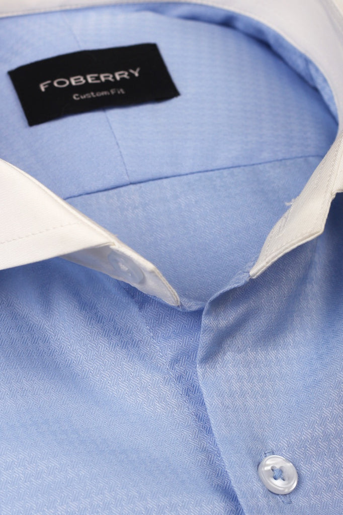 Sky Blue Structured Shirt - Contrast Collar