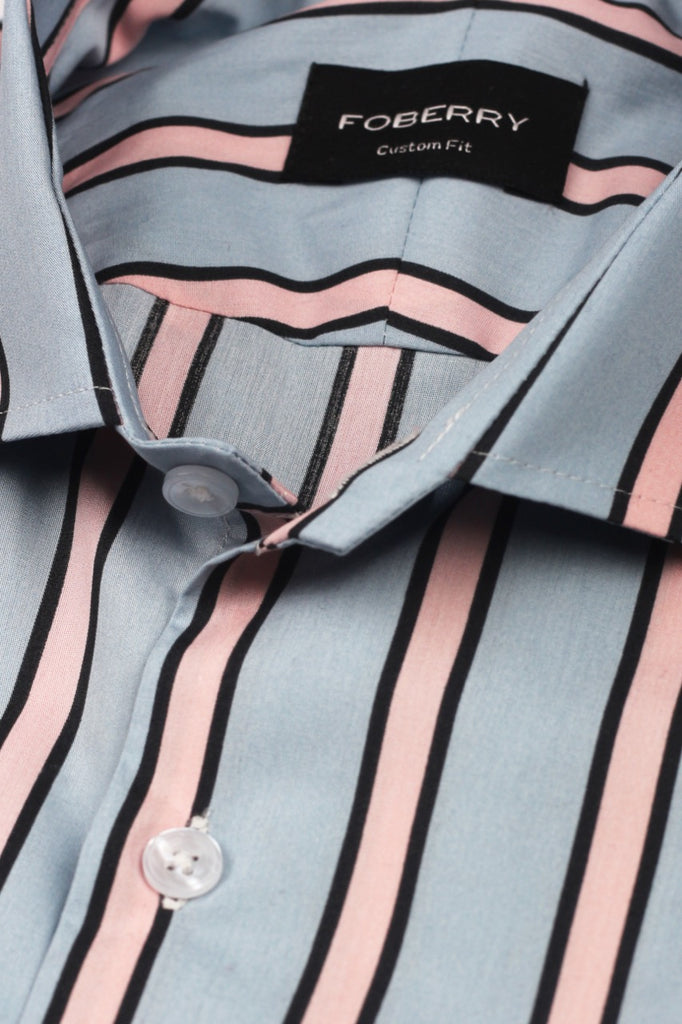 Pink Blue Striped Shirt