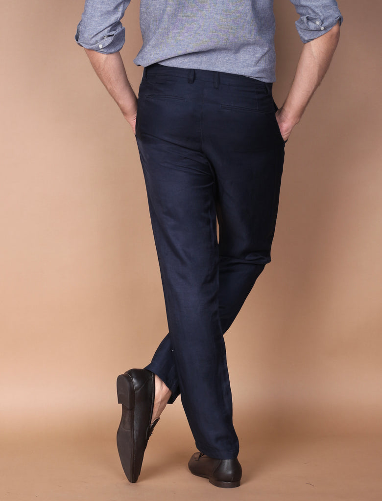 Glossy Blue Linen Trouser