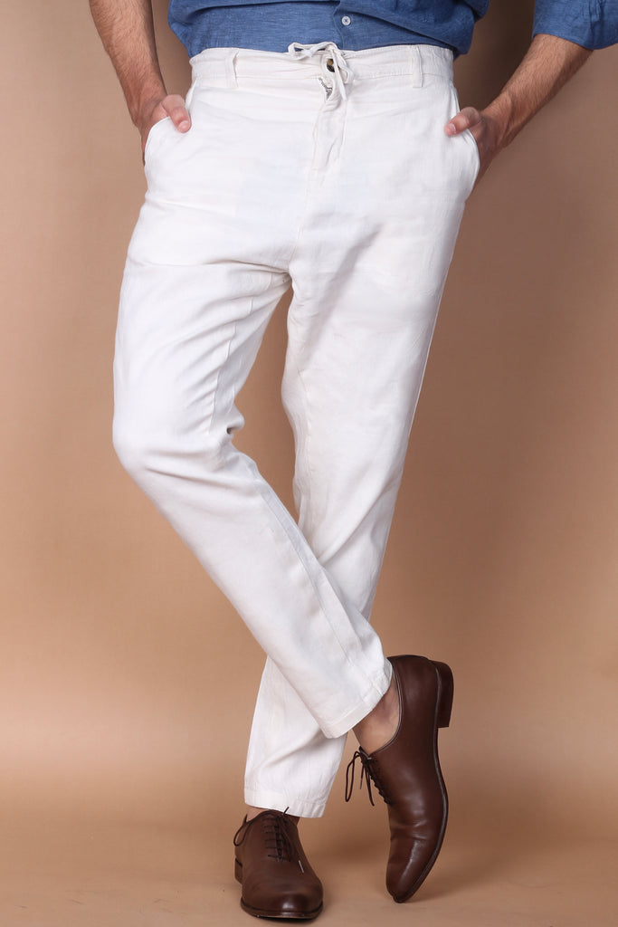 Pearl White Herringbone Linen Trouser