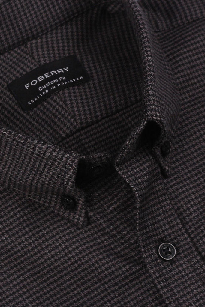 Grey Black Houndstooth Flannel Shirt
