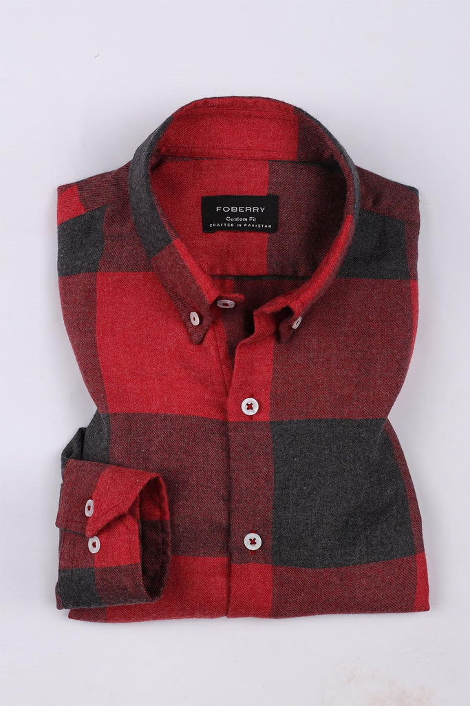 Red Windowpane Winter Flannel Shirt