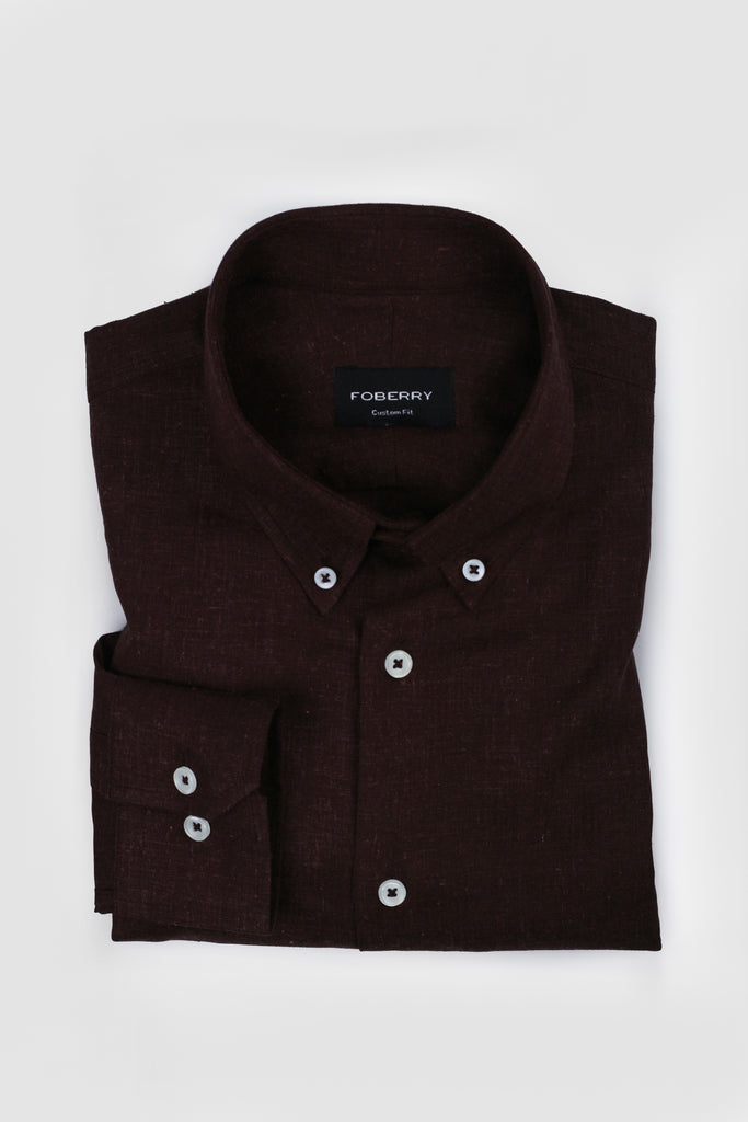 Chocolate Brown Slubbed Linen Shirt