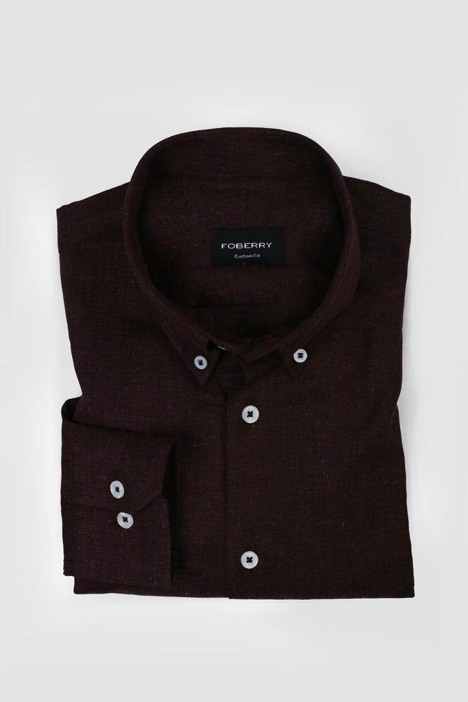 Chocolate Brown Slubbed Linen Shirt