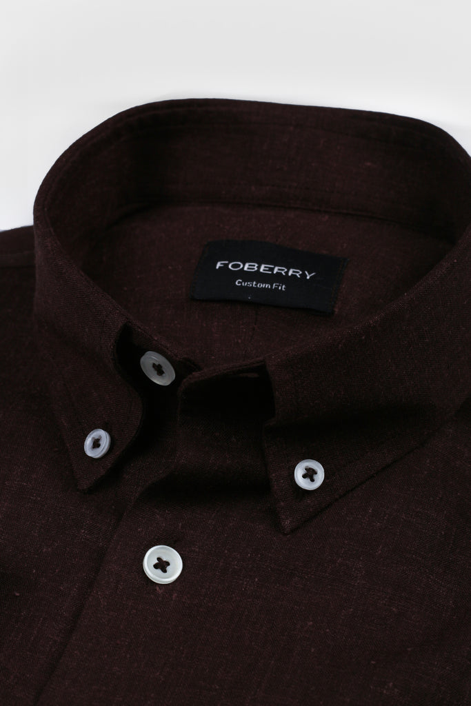 Chocolate Brown Slubbed Linen Shirt