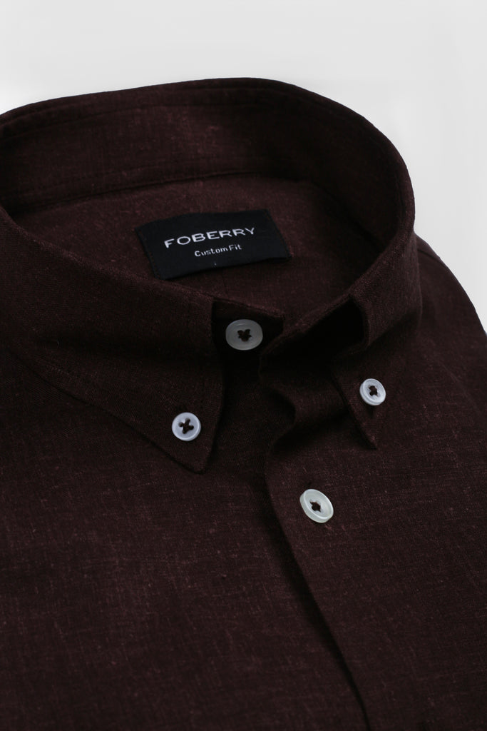 Chocolate Brown Slubbed Linen Shirt