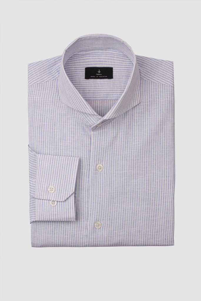 Blue Structured Stripes Linen Shirt