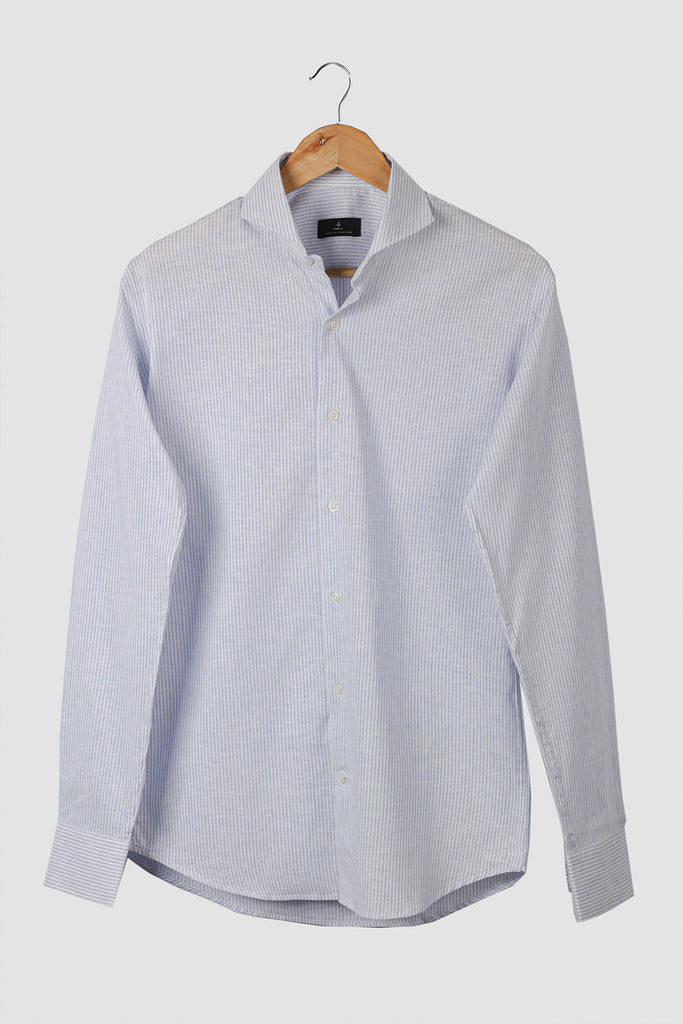 Blue Structured Stripes Linen Shirt