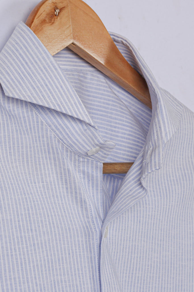 Blue Structured Stripes Linen Shirt