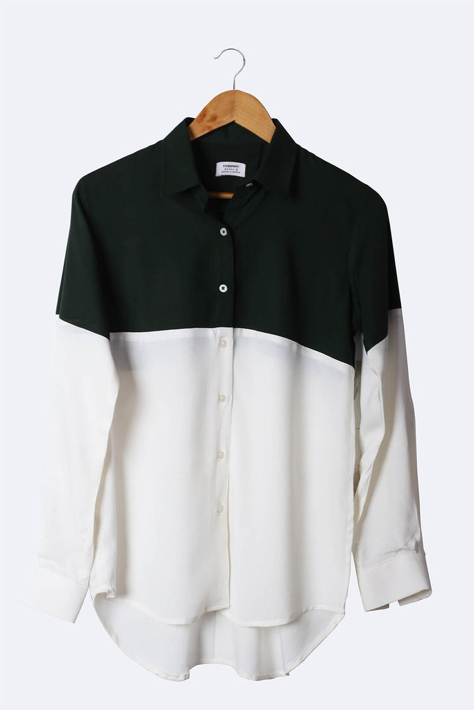 Green Upper Paneled  Flowy Shirt