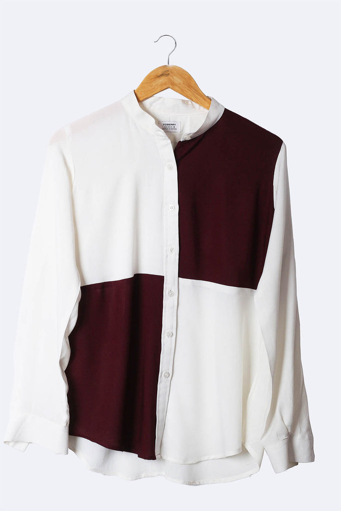 White With Maroon Block Flowy Shirt