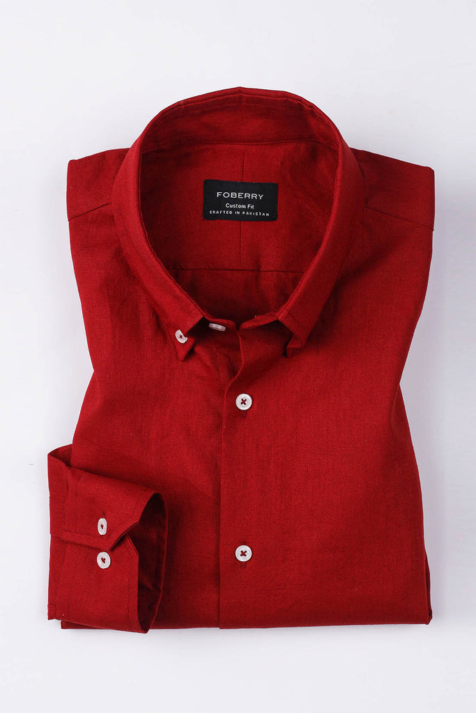Wine Red Linen Shirt