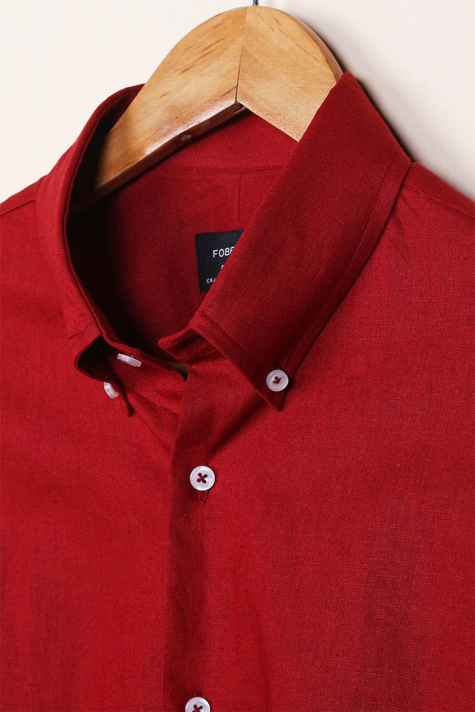 Wine Red Linen Shirt