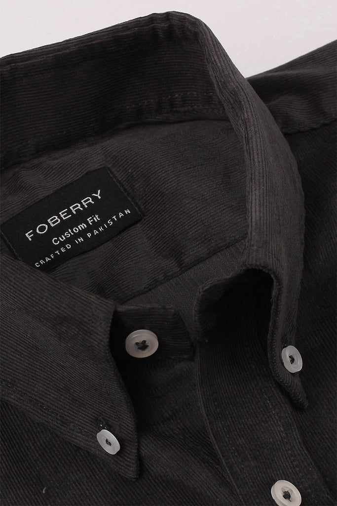 Charcoal Corduroy Shirt | Flap Pockets