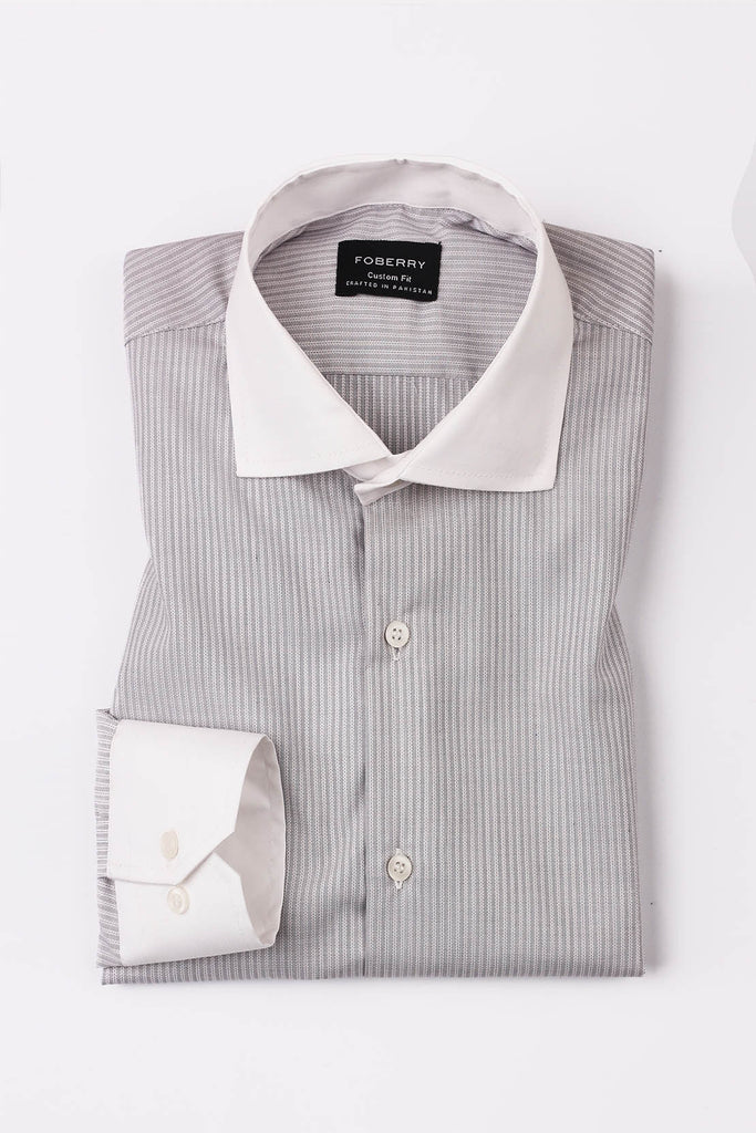Grey Structured Pinstriped Shirt
