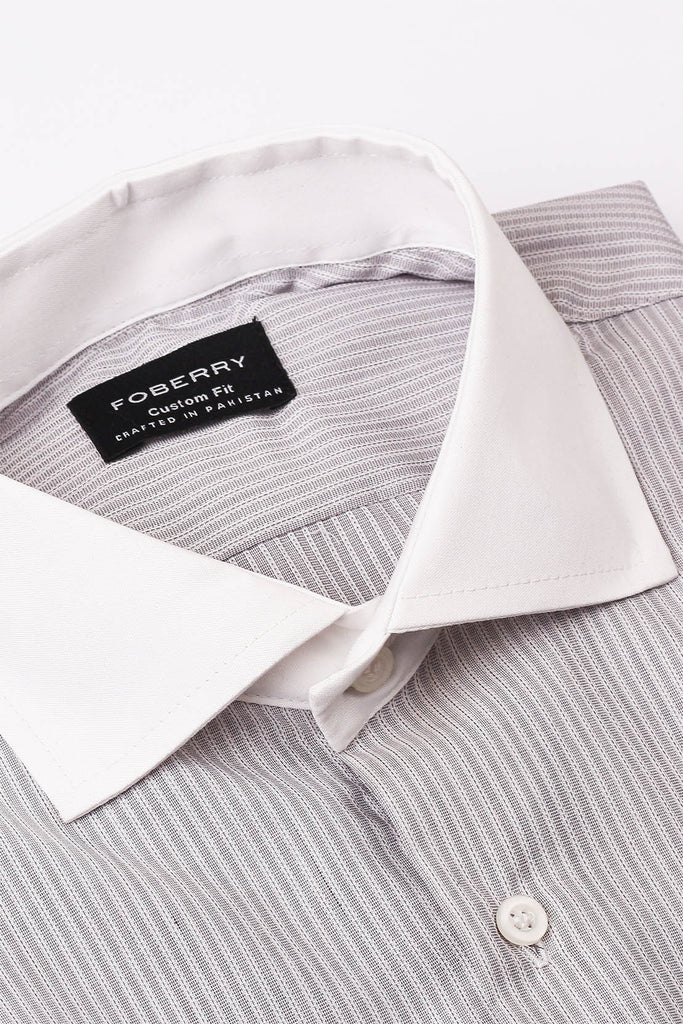 Grey Structured Pinstriped Shirt