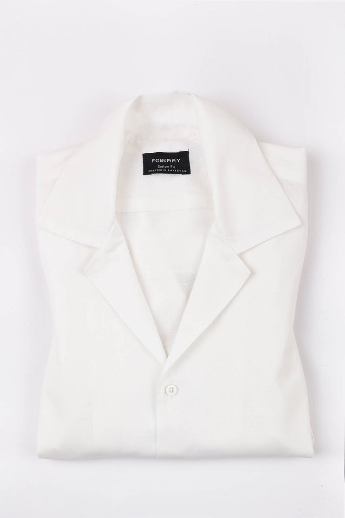 White Linen Camp Collar Shirt